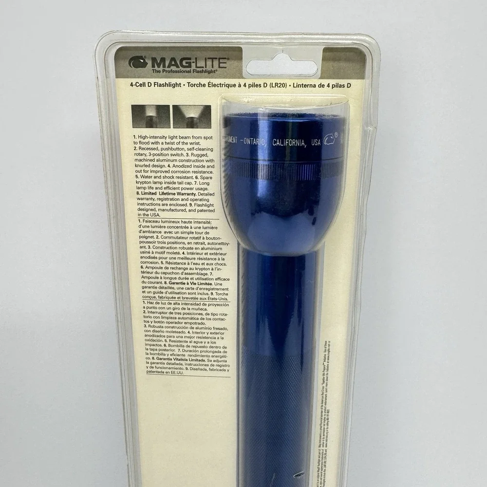 Maglite 4 D-Cell Flashlight - S4D116 Blue Made In USA Emergency Preparedness NEW